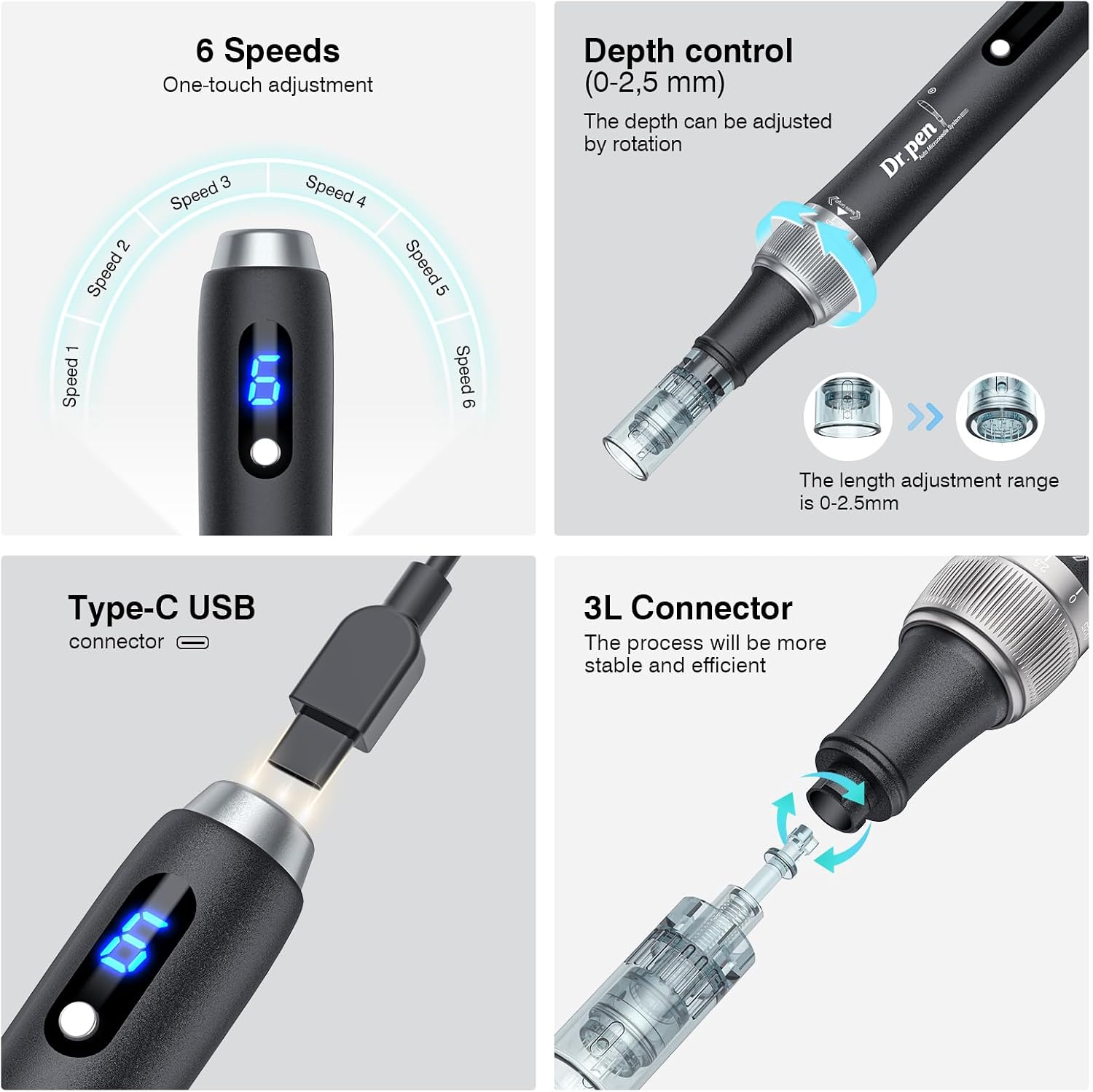 Detalle 1 de Dr. pen Ultima M7S microneedlingpen met 6 snelheden en 27 cartridges