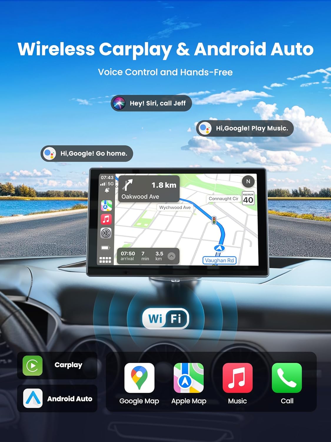 Thumbnail 1 de 9-Inch Wireless CarPlay Screen with 4K Front Camera and 1080p Rear Camera