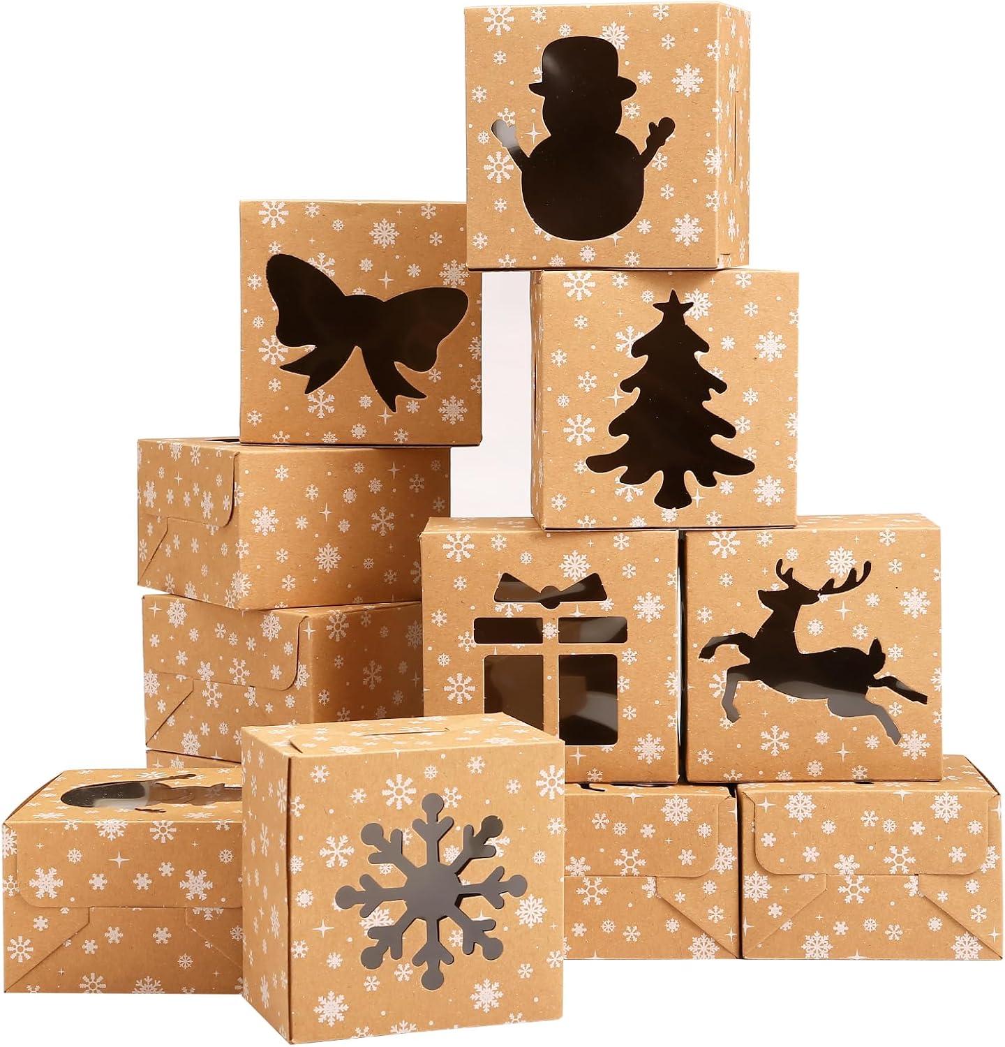 Detalle de Naler 18-Piece Christmas Cookie Boxes with Kraft Paper and Clear PVC Windows