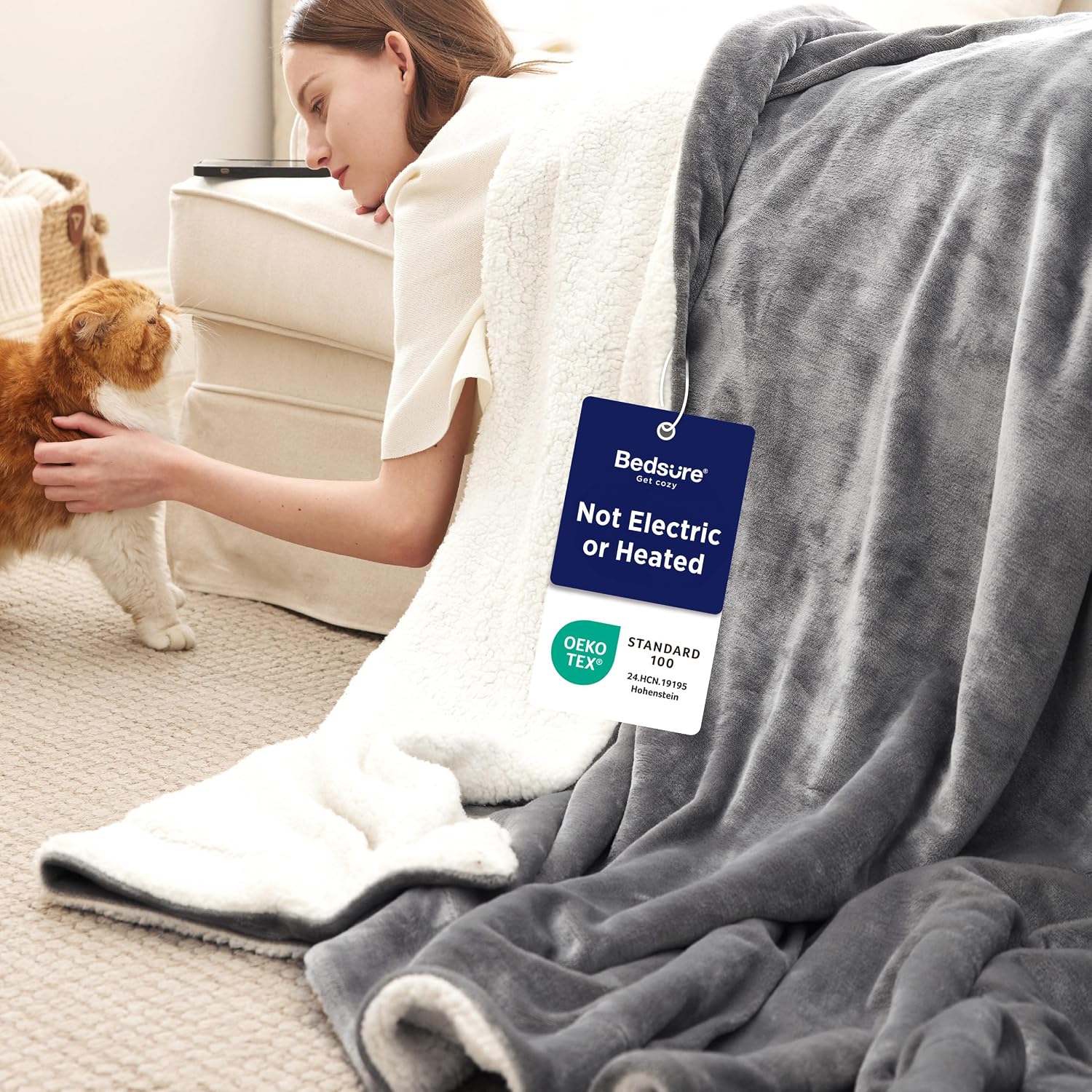 Detalle de Bedsure Sherpa Fleece Blanket 90 x 90 Inches