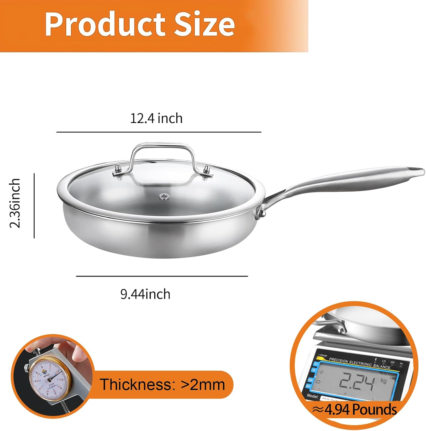 Thumbnail 5 de DELARLO Kitchen Whole Body Tri-Ply 12-inch Frying Pan