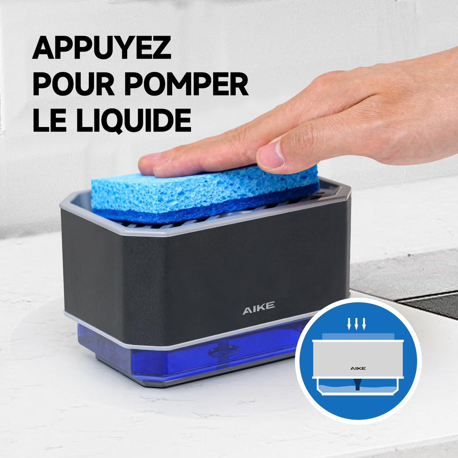 Thumbnail 4 de AIKE AK1061 240 ml – Distributeur savon cuisine en acier inoxydable, 2 en 1
