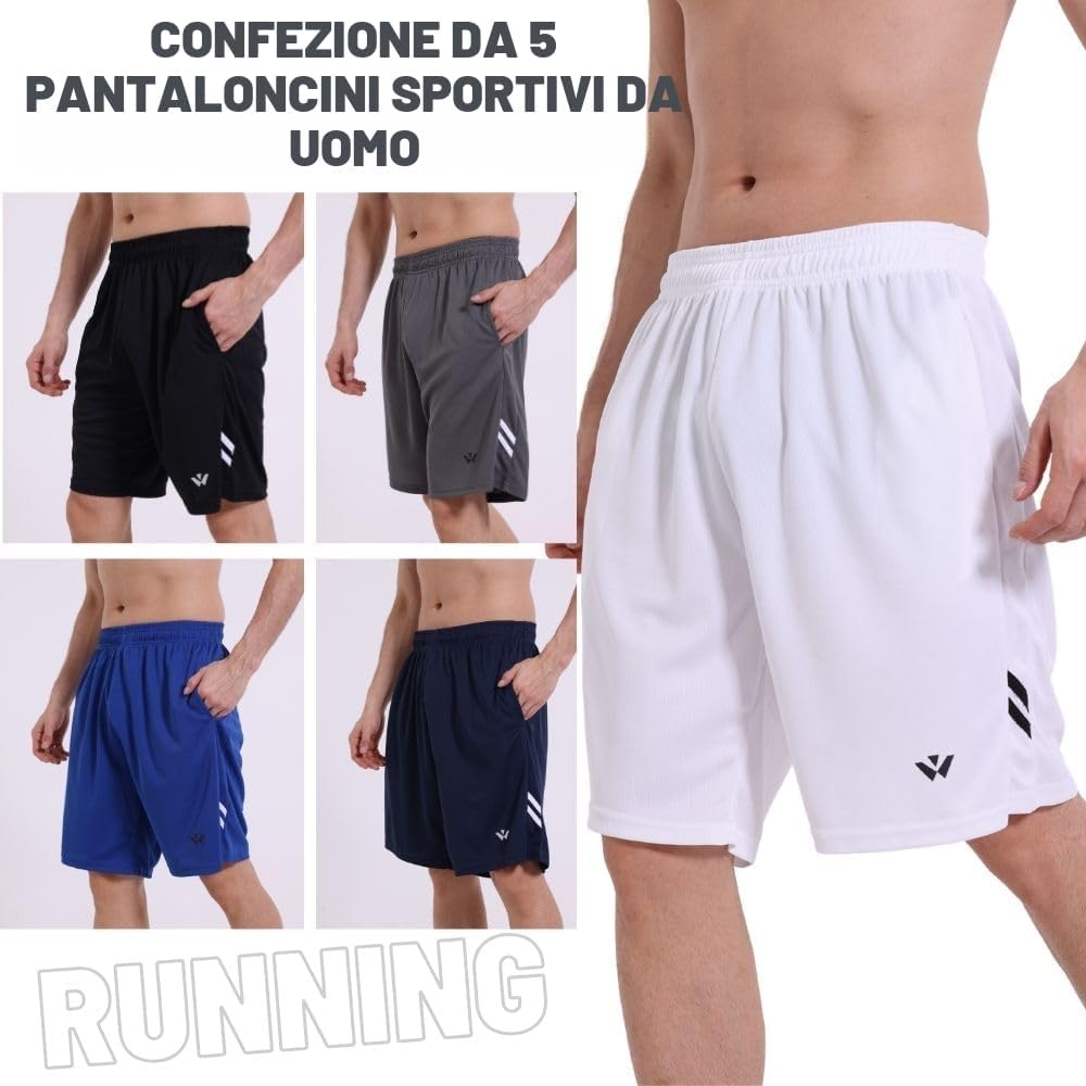 Detalle de Fovdtaa: Confezione da 5 pantaloncini sportivi da uomo con tasche ed elastico in vita, asciugatura rapida