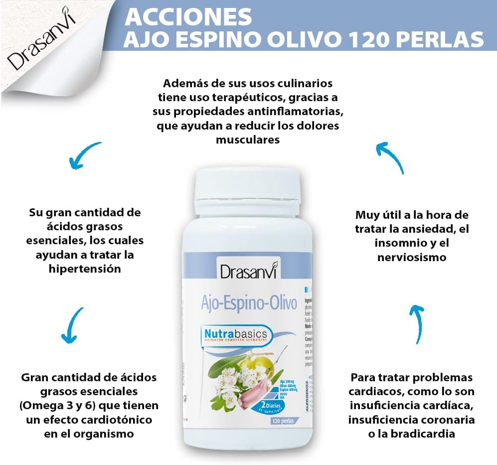 Thumbnail 4 de Drasanvi NutraBasics Ajo Espino Olivo 🌿 Salud Cardiovascular 120 perlas