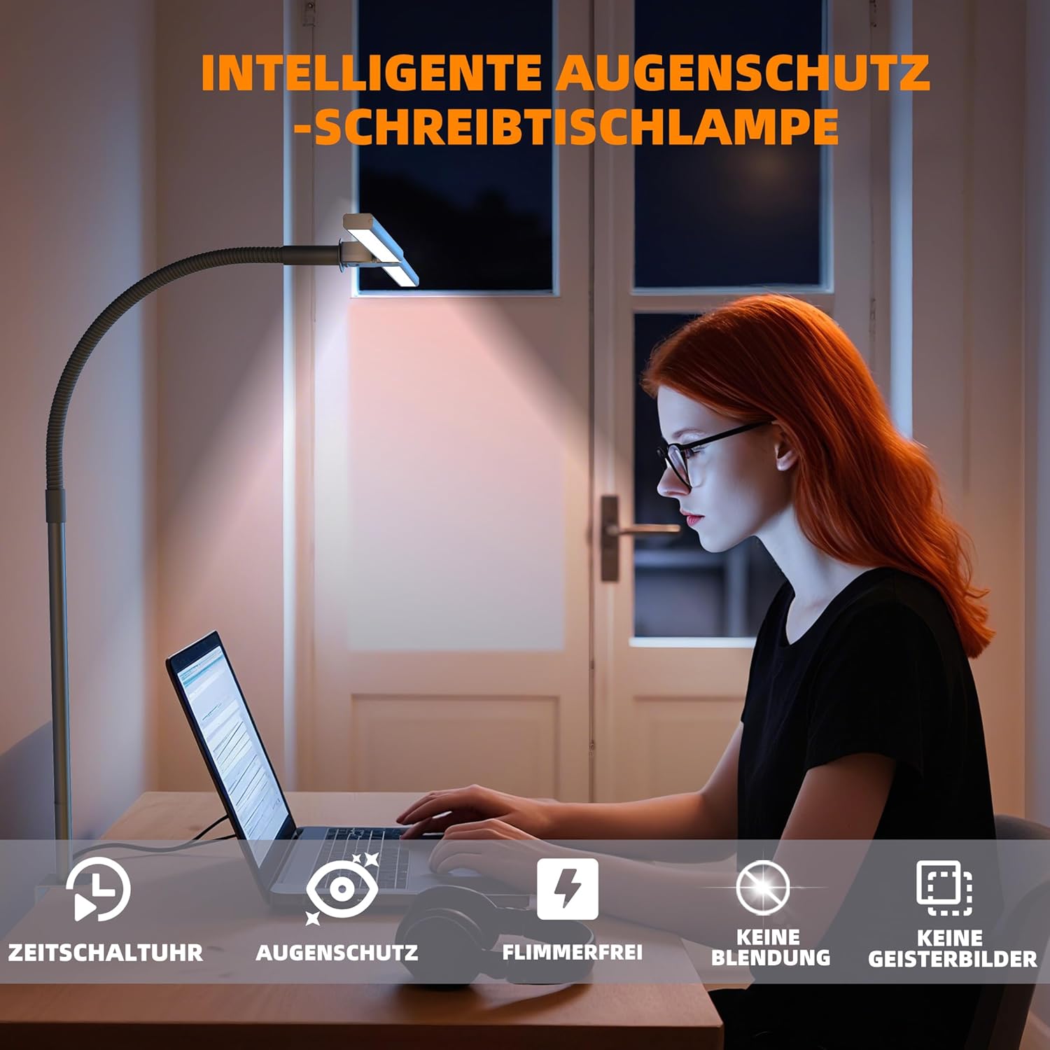 Thumbnail 2 de Doppelkopf Schreibtischlampe LED Dimmbar – 1200 Lumen, 5 Farbtemperaturen, 5 Helligkeiten, Klemme