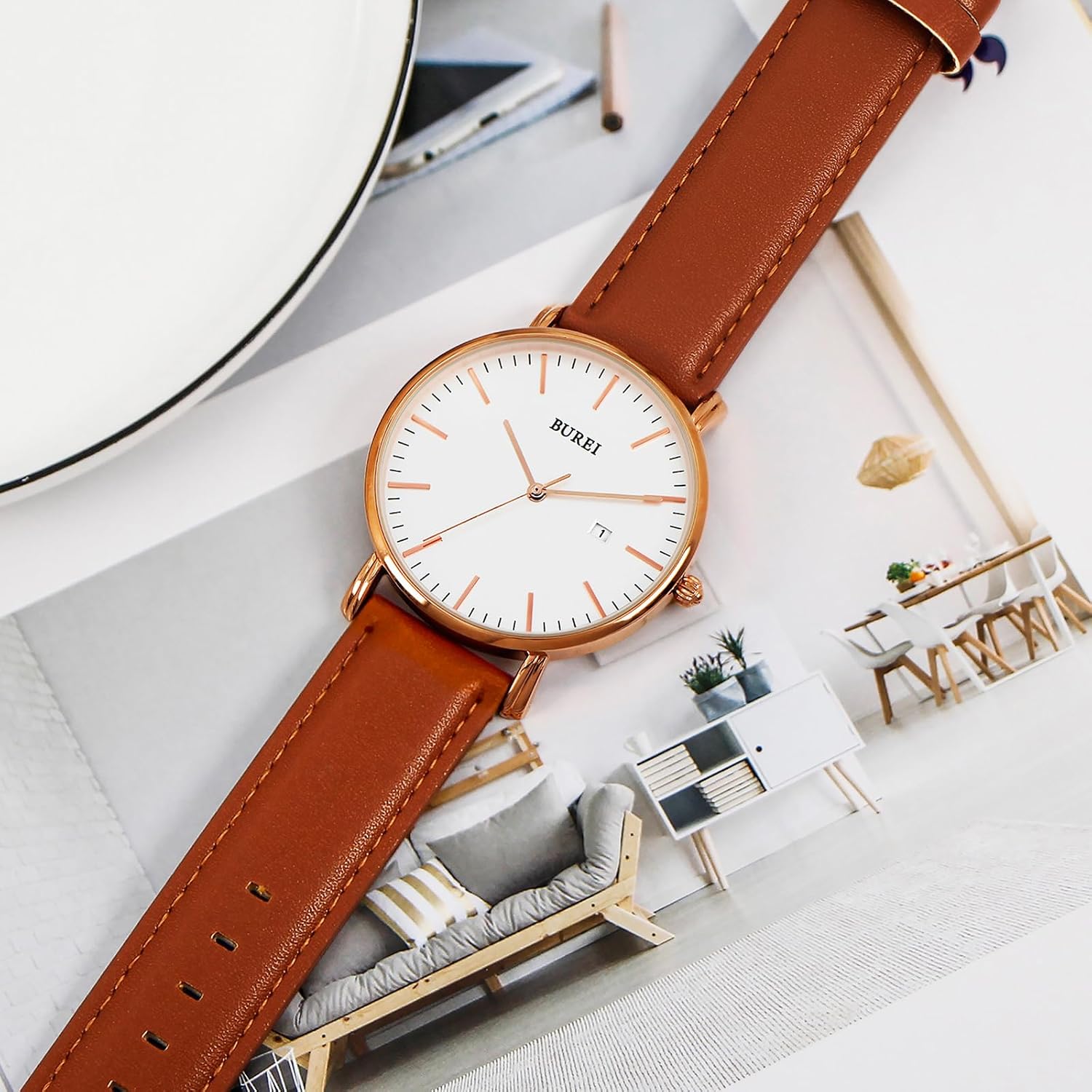 Detalle de BUREI Ultra Mince Montre homme 30 m