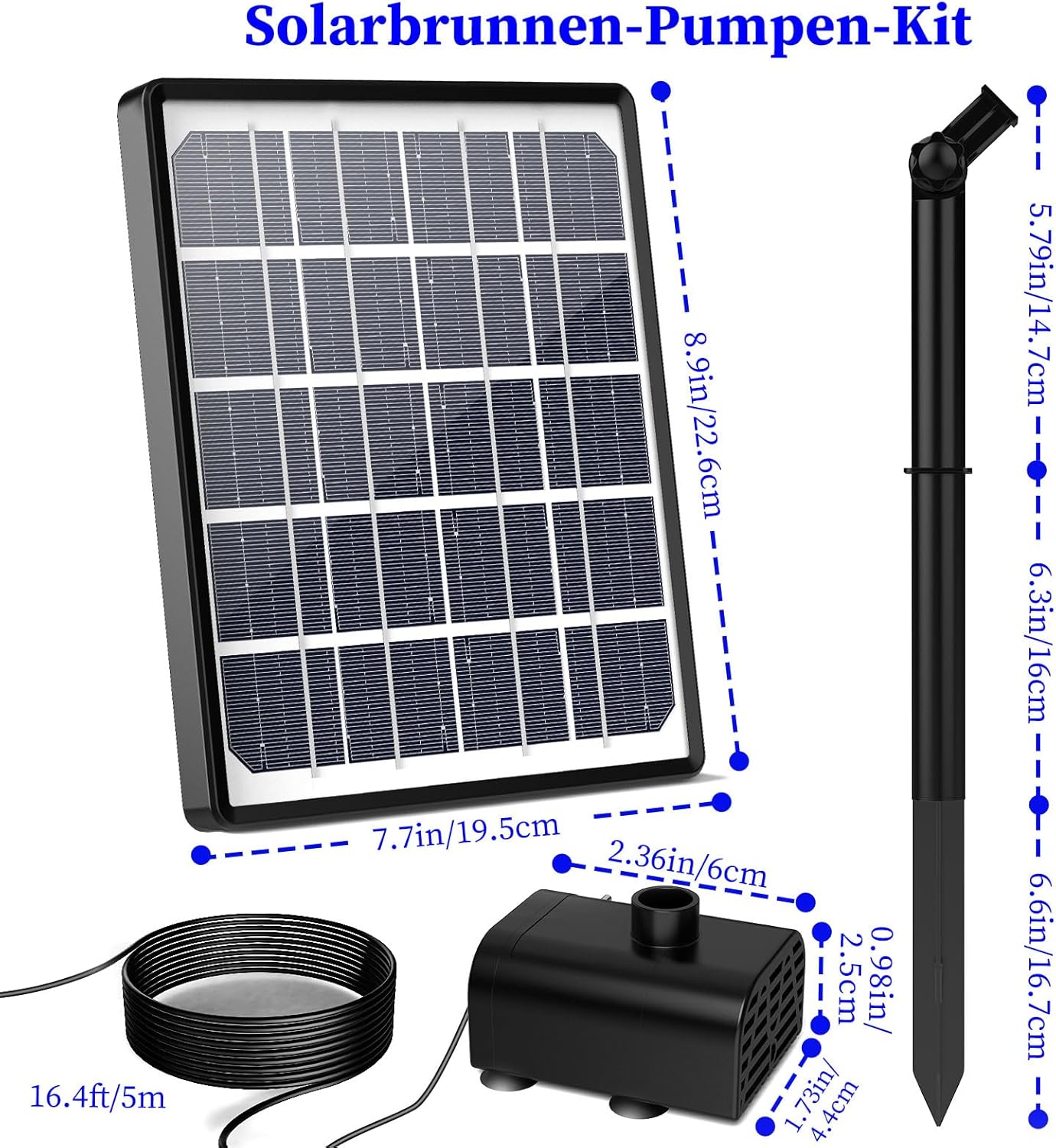 Thumbnail 4 de SUJFEE Solar-Springbrunnen für außen mit LED, 8 W, Akku und Fernbedienung