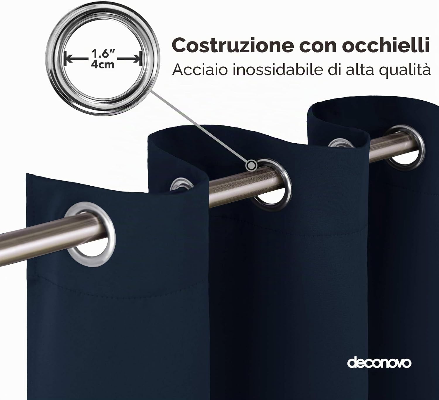 Detalle de Deconovo Tenda Oscurante da Interno 132x160 cm – Blu Navy, isolamento termico e riduzione rumore