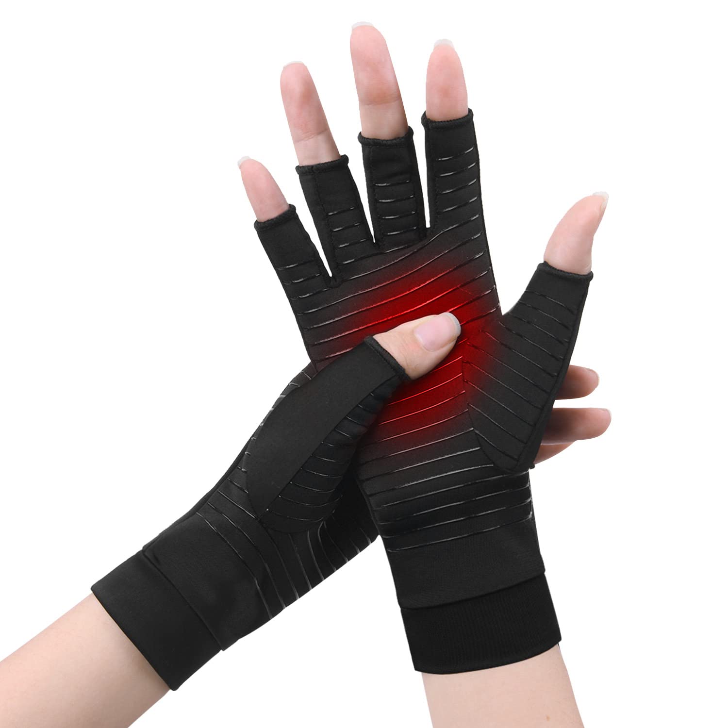Detalle de ACWOO XL koperen compressiehandschoenen, vingerloos en elastisch