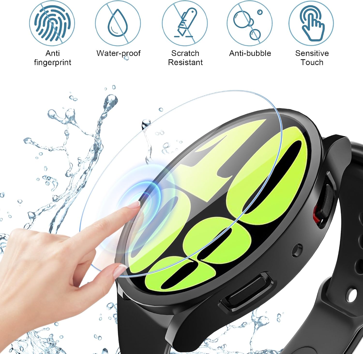 Detalle 2 de LINTEKER 2+2 Pack: Galaxy Watch 44mm Screen Protector Case with HD Tempered Glass Film