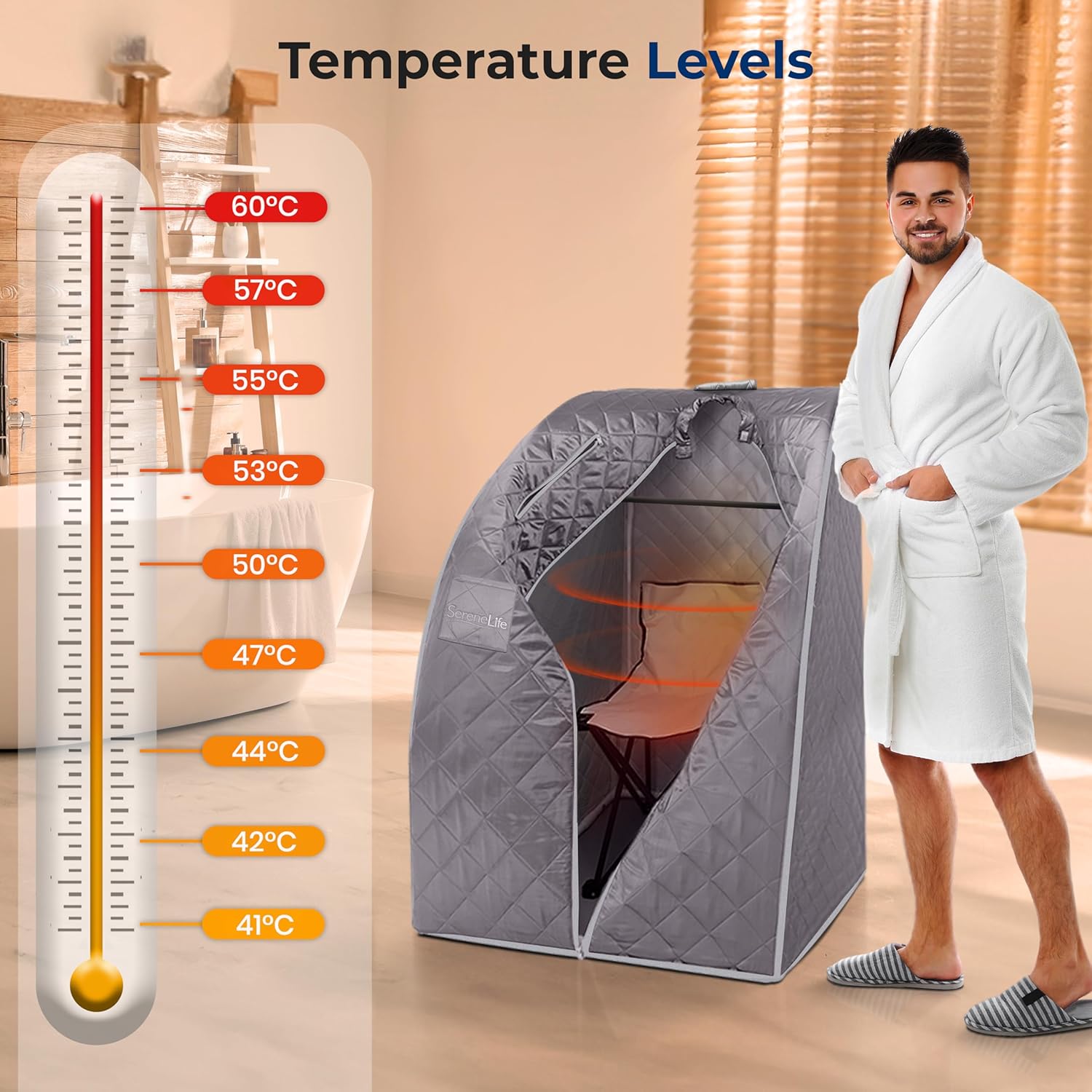 Thumbnail 1 de SereneLife Portable Home Sauna Tent (Infrared & Steam) for One Person with Heating Foot Pad and Remote