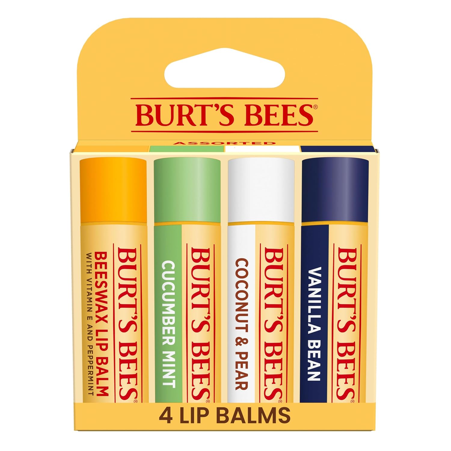 Detalle de Burt’s Bees Easter Basket Stuffers Lip Balm (Beeswax, Cucumber Mint, Coconut & Pear, Vanilla Bean) — 4 Tubes, Tint-Free