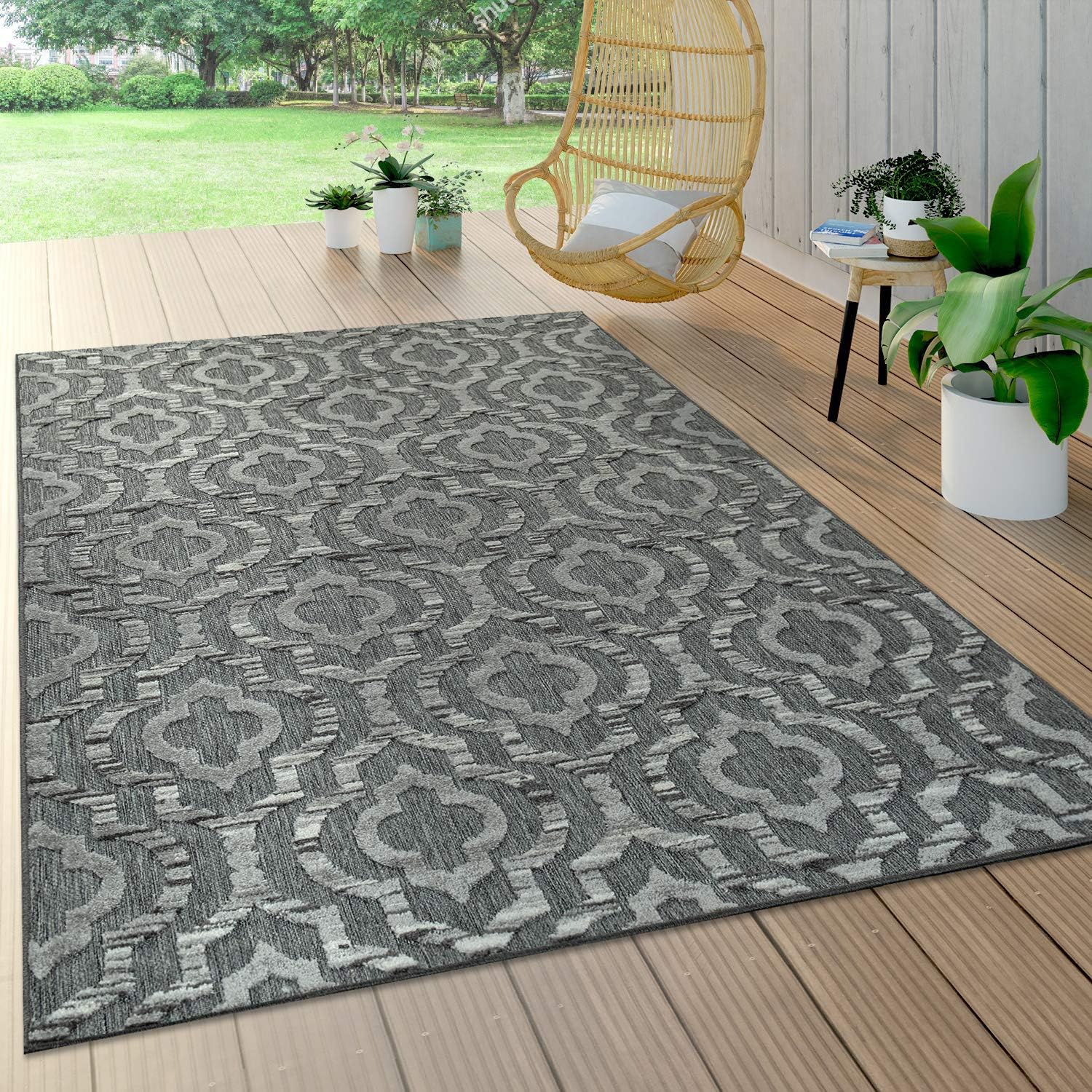 Paco Home tapis d’intérieur & extérieur 120x170 cm gris 3, motif géométrique