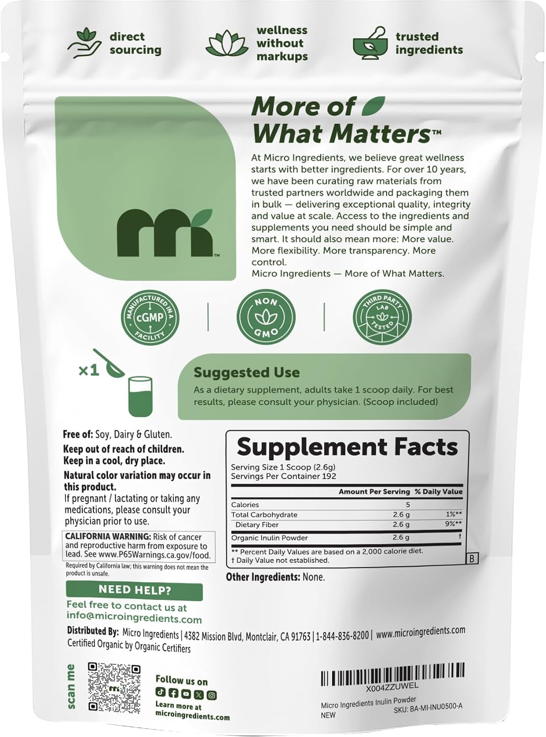 Thumbnail 6 de Micro Ingredients Inulin Fiber Powder, 1.1 lb