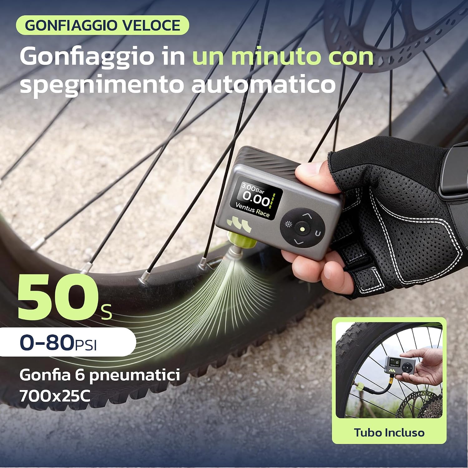 Detalle 2 de Woowind Mini compressore per bicicletta 120 PSI ⛓