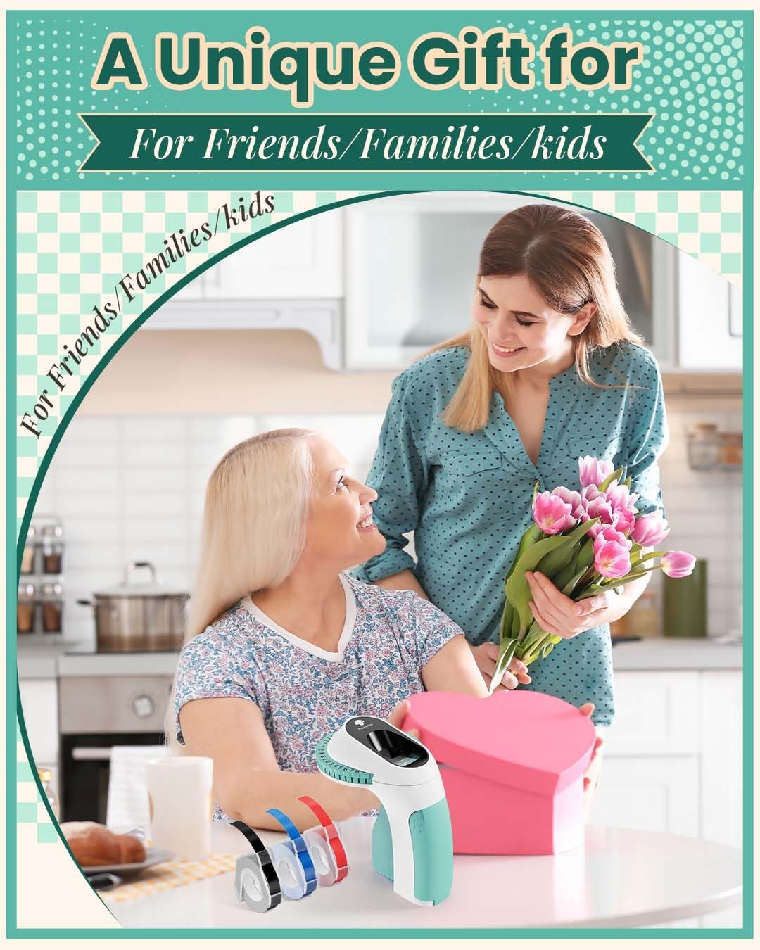 Thumbnail 6 de Memoking E975 Prägegerät mit Etikettiergerät – Beschriftung in Relief mit 3 Rollen (Schwarz/Rosa/Blau)