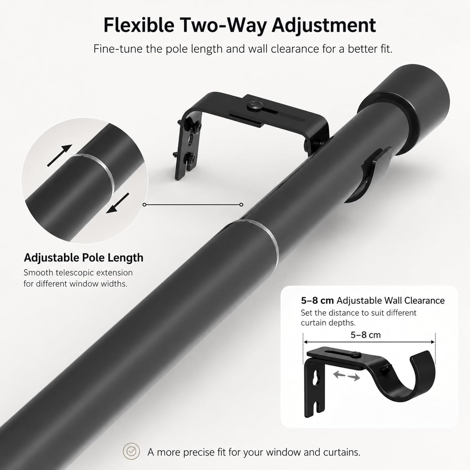 Thumbnail 1 de Venwemong Adjustable Stainless Steel Curtain Pole, 25 mm, Silver