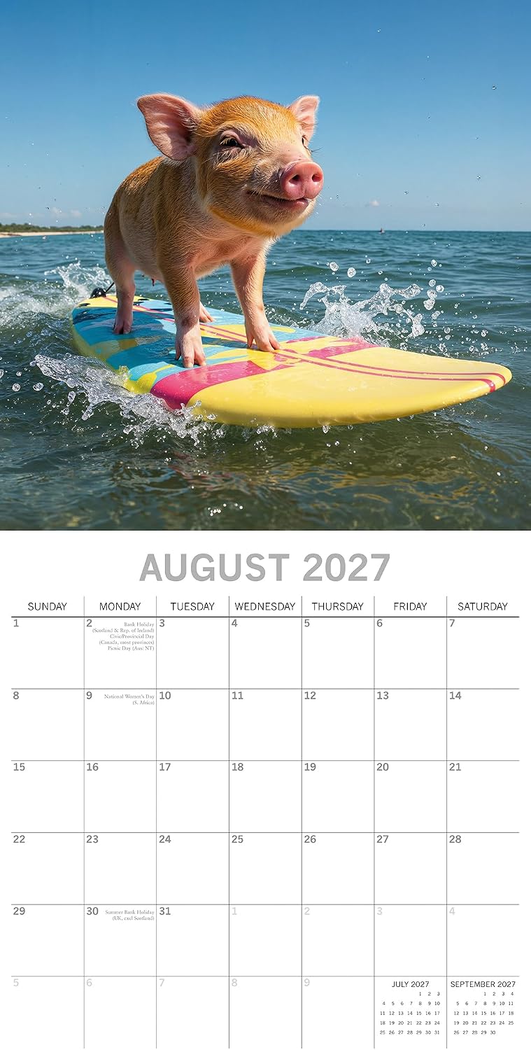 Detalle 1 de The Gifted Stationery 2027年 正方形壁掛けカレンダー 16か月・豚モチーフ・ステッカー180枚付き
