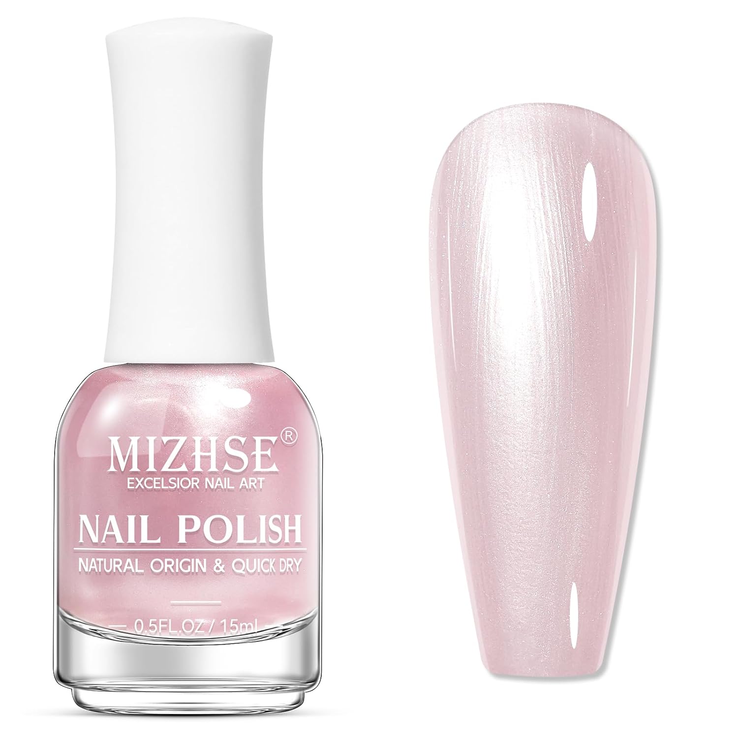 Detalle de MIZHSE Pearlescent Pink Nail Polish — Quick Dry, Oil-Based Pale Pink (15ml)