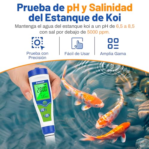 Detalle de UIUZMAR Medidor 5 en 1 de pH, Salinidad, TDS, CE y Temperatura para Piscinas, Acuarios y Spas