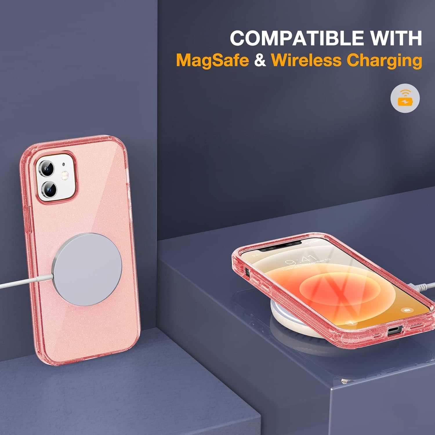 Thumbnail 4 de Miracase 6.1in iPhone 12/12 Pro Case with Built‑in Glass Screen Protector (Glitter Rose)