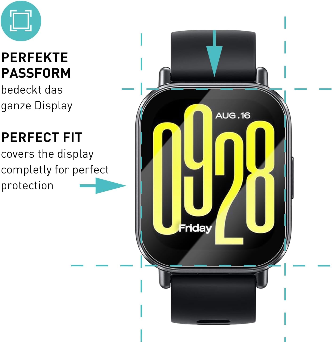 Detalle de SmarTect Tempered Glass for Xiaomi Redmi Watch 5 Active, 3-Pack, 9H