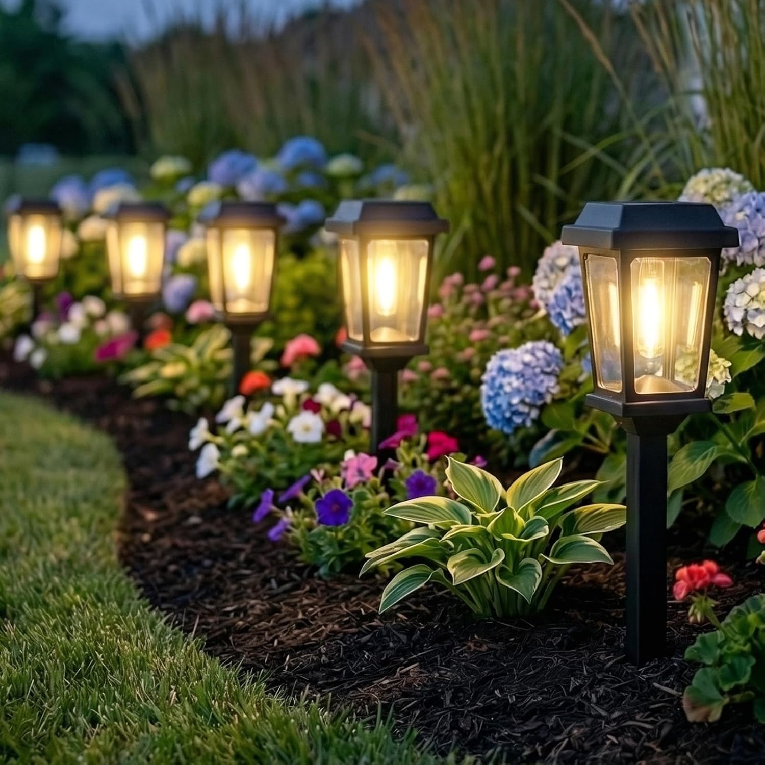 Detalle de DOESLAG 12-Pack Solar Pathway Lights, 3000K Warm White, Auto On/Off