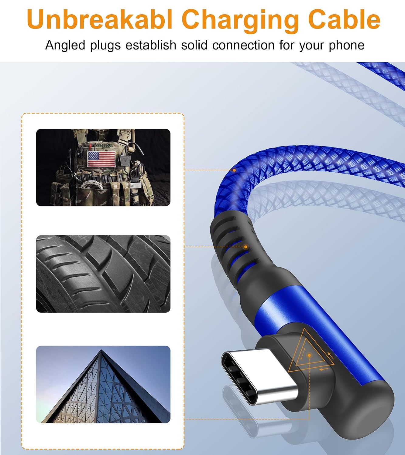 Detalle de USB‑C Kabel 90° Winkel (2er‑Set, 3 m) Schnellladung & Daten, Nylon (USB‑C/Type‑C)