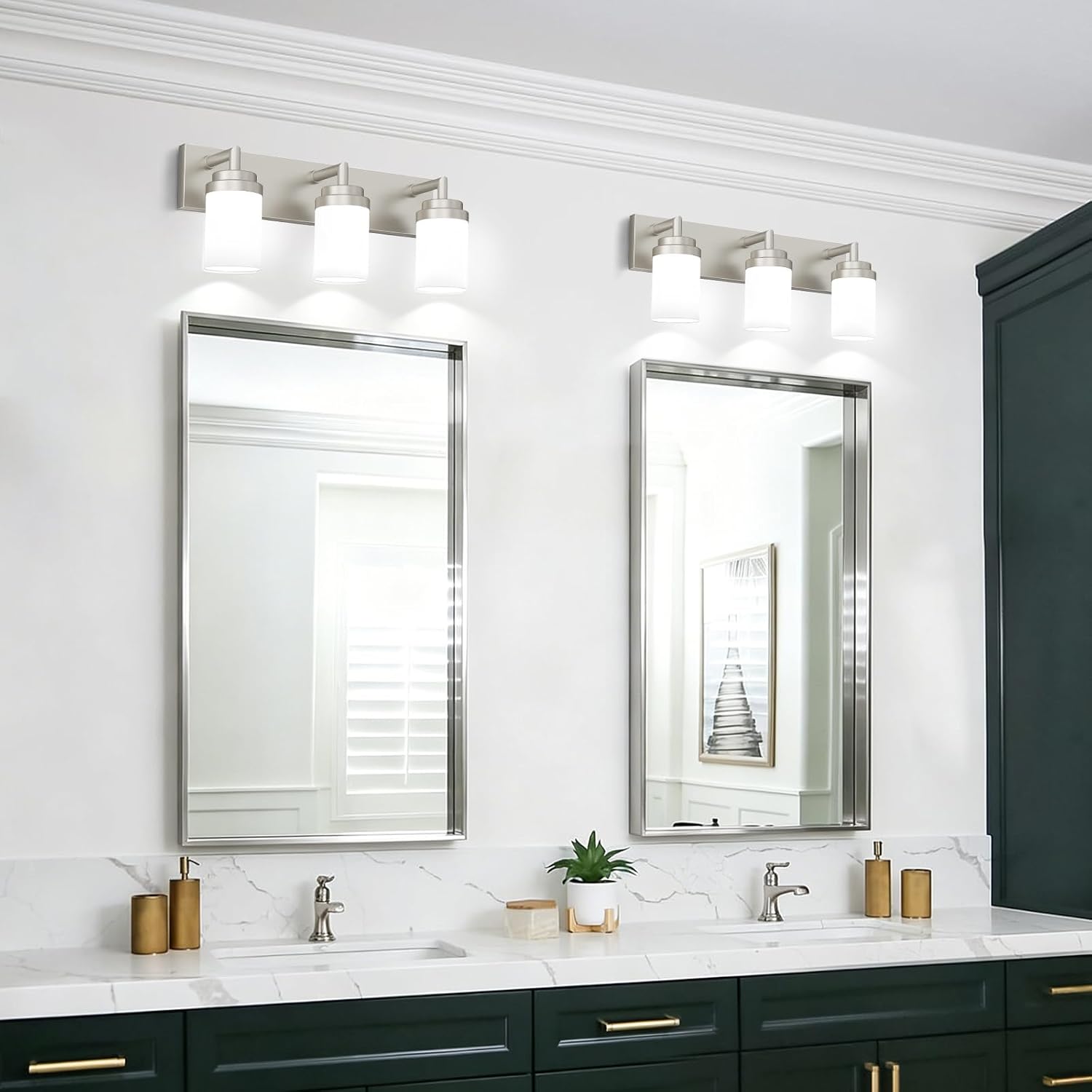 Thumbnail 6 de LKHF Vanity light 3-Light Bathroom Vanity Fixture, Brushed Nickel, White Glass