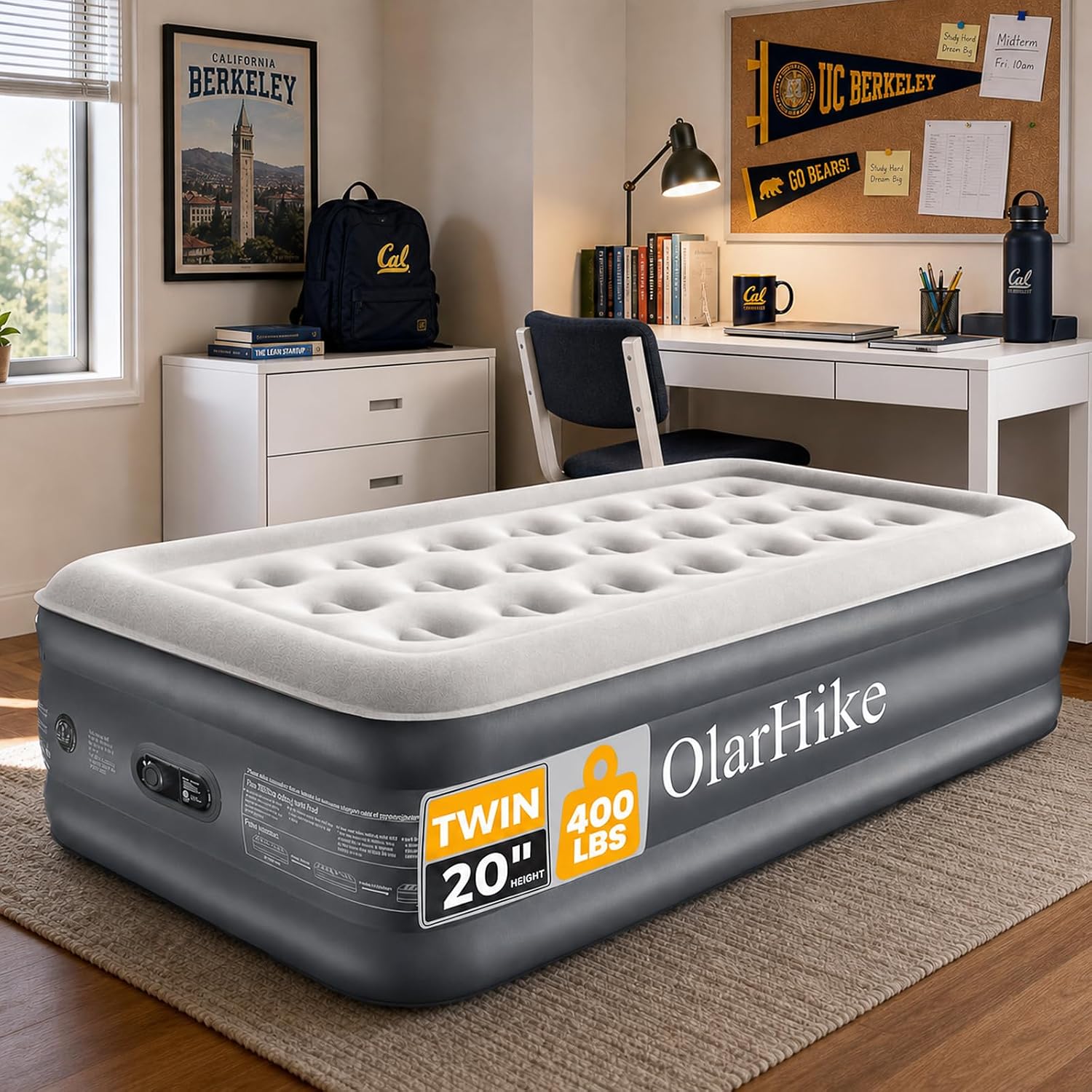 Detalle de OlarHike AMH3 Twin Air Mattress, 20-Inch Comfort Height, Built-In Pump