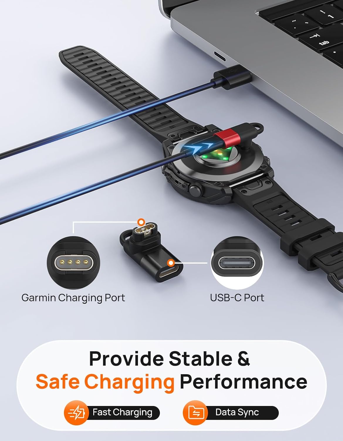 Thumbnail 4 de Astorgos 2-Pack 90° USB-C charger adapter cable for Garmin watches (Fēnix, Forerunner, Vivoactive, Venu and more)