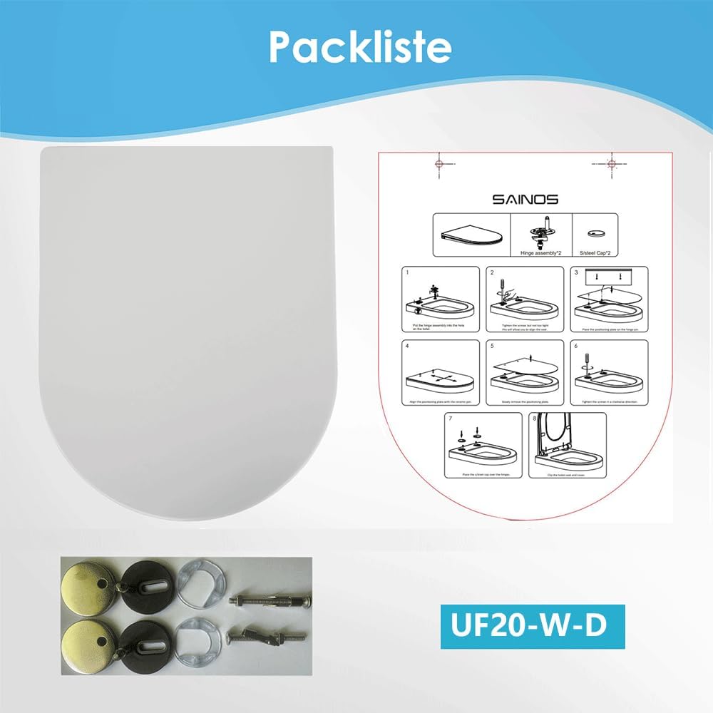 Thumbnail 5 de SAINOS Duroplast WC-Sitz D-Form mit Absenkautomatik – Edelstahlscharnier, One-Touch-Schnellverschluss, robuste Reinigung
