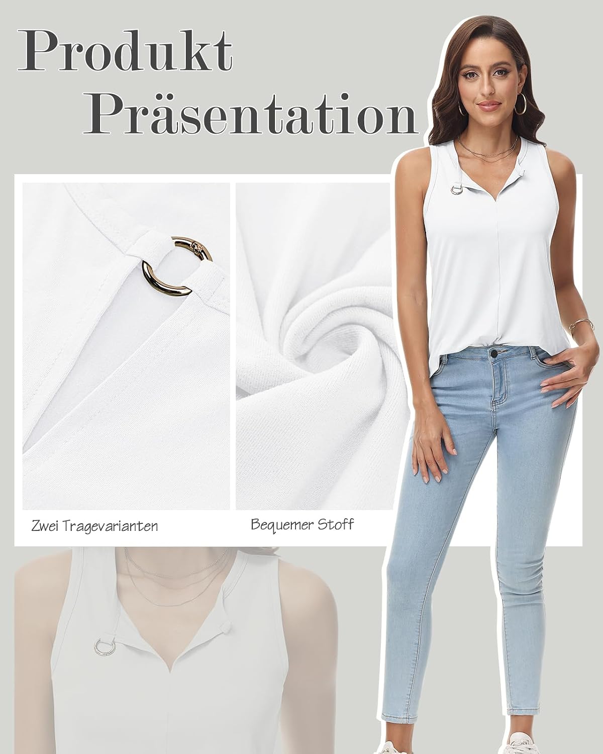 Detalle de Tanmolo Damen Tank Top mit V-Ausschnitt und schmalem Metall-Detail
