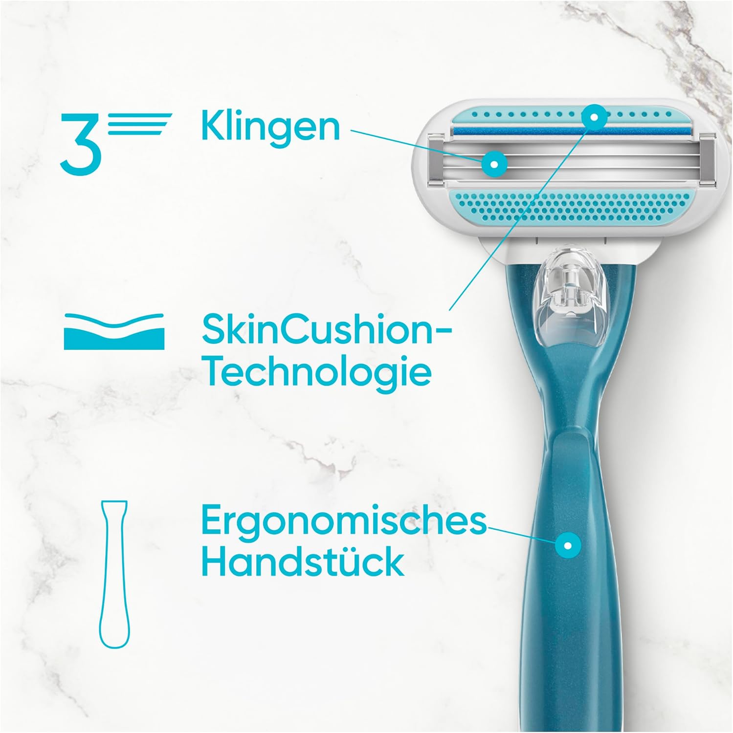 Thumbnail 2 de Gillette Venus Smooth Damenrasierer Blau – Nassrasierer mit wiederverwendbarem Handstück und 5 Rasierklingen