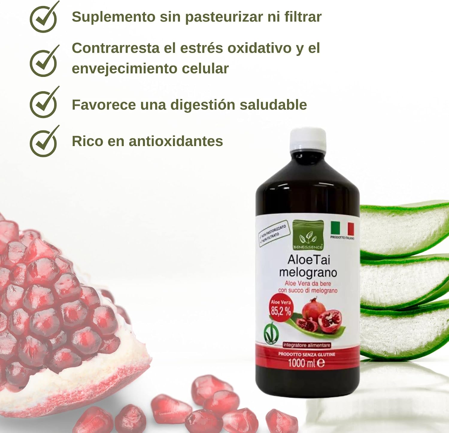 Detalle 1 de Benessence Zumo Aloe Vera y Granada 3L 🍹