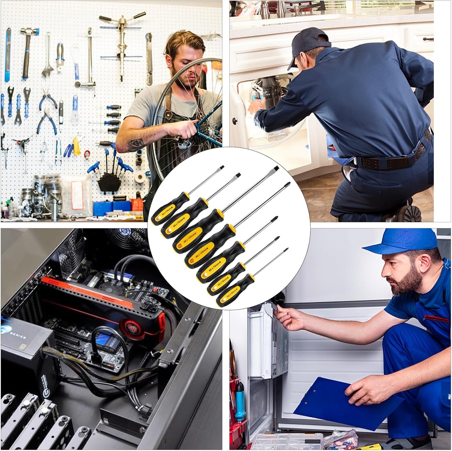 Thumbnail 6 de HPMAISON 7-teiliger Schraubendreher-Satz aus Chrom-Vanadium-Stahl mit magnetischer Spitze (4 Kreuz, 3 flach)