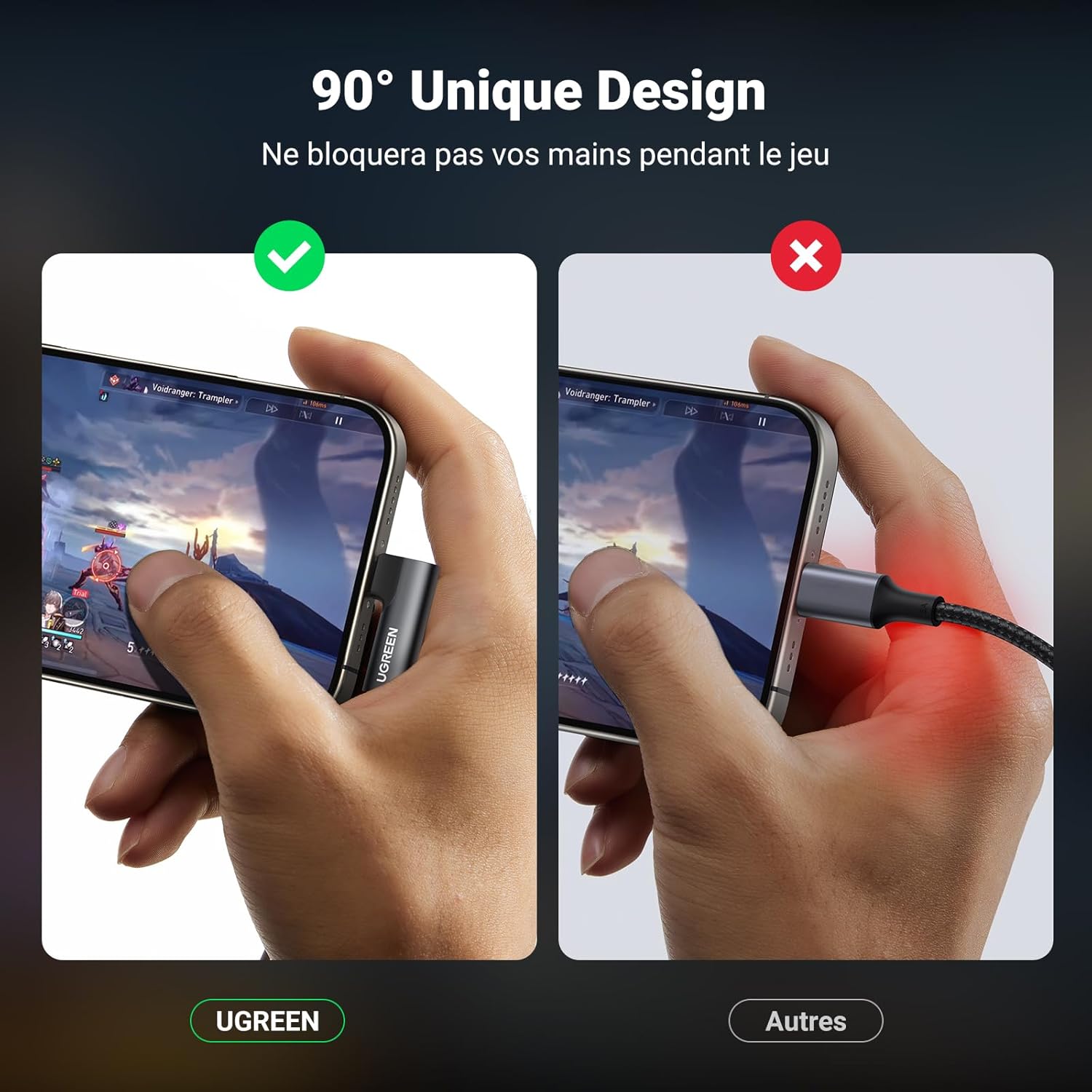 Detalle 2 de UGREEN Adaptateur USB C vers Jack 3,5 mm TRRS coudé 90° – Hi‑Fi, Plug & Play