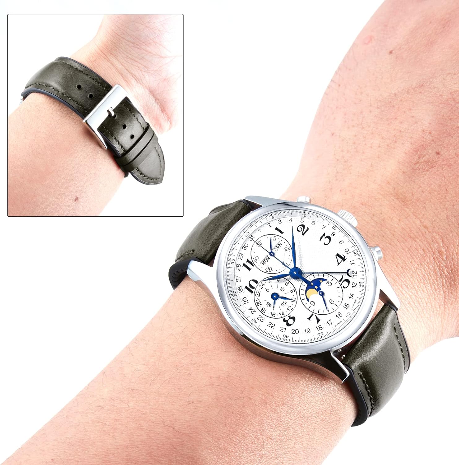 Thumbnail 2 de BINLUN leather and silicone hybrid watch strap (oil-waxed leather) with pin buckle