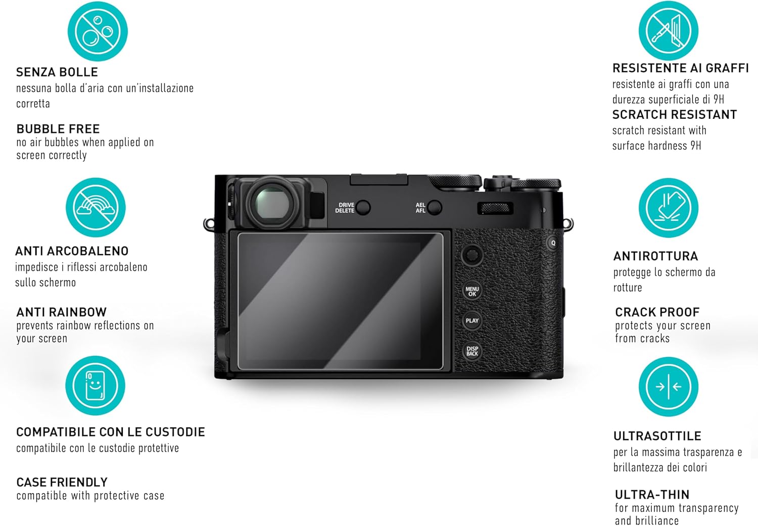 Detalle de smartect Vetro Temperato per Fujifilm X100VI / X100V / X-T4 / X-E4 (3 pezzi, Clear) con durezza 9H