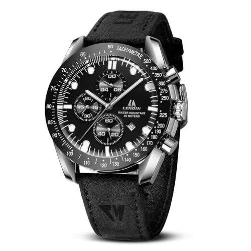 Detalle de LN LENQIN Reloj para Hombre – Reloj Cuarzo Analógico de Pulsera con Correa de Cuero