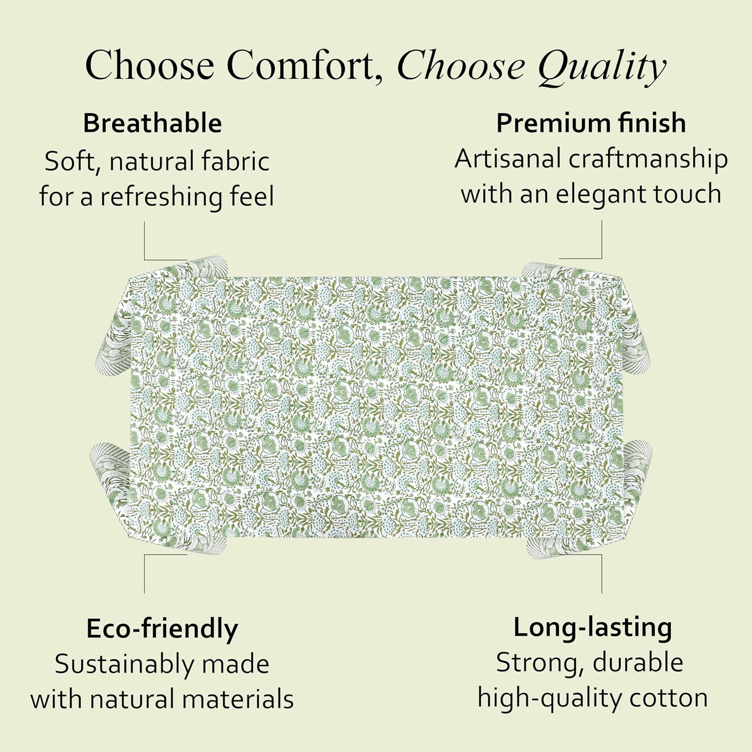 Detalle 2 de CPC Cotton Print Club Agate Green 60x60" Indian Block Print Square Tablecloth