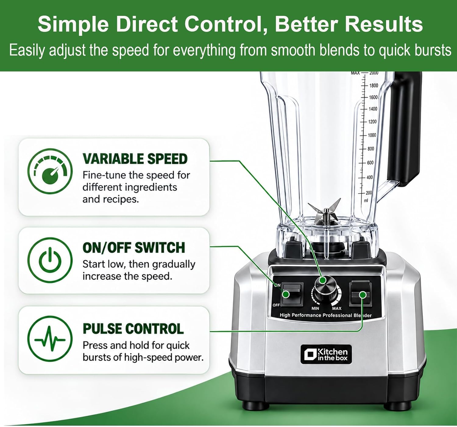 Detalle 2 de Powerful Blender 1500W 68 Oz Countertop Blender