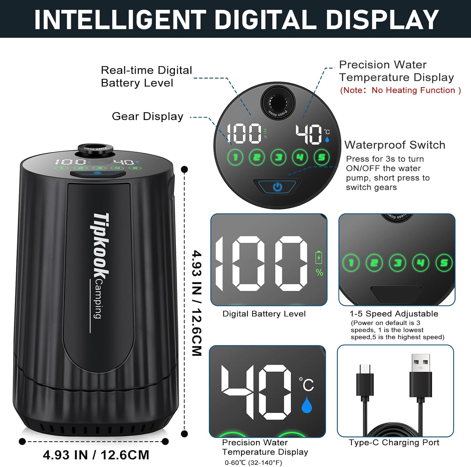 Thumbnail 3 de Tipkook Portable Shower (10,000mAh) – rechargeable camping shower pump with LED display and IPX8 protection