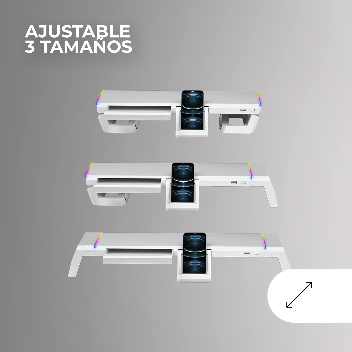 Thumbnail 4 de Mars Gaming MGS-ONE Bianco: supporto monitor con Chroma RGB, braccio regolabile e USB 2.0 frontale