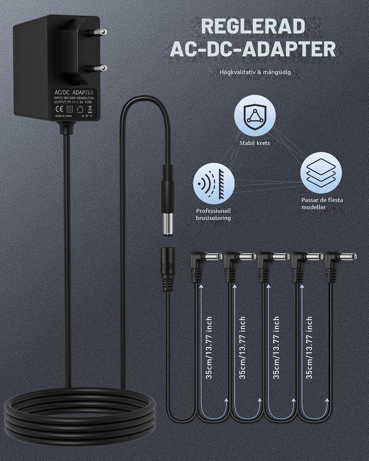 Detalle 2 de 9 V 1 A nätadapter för gitarrpedaler med femvägs daisy chain-kabel