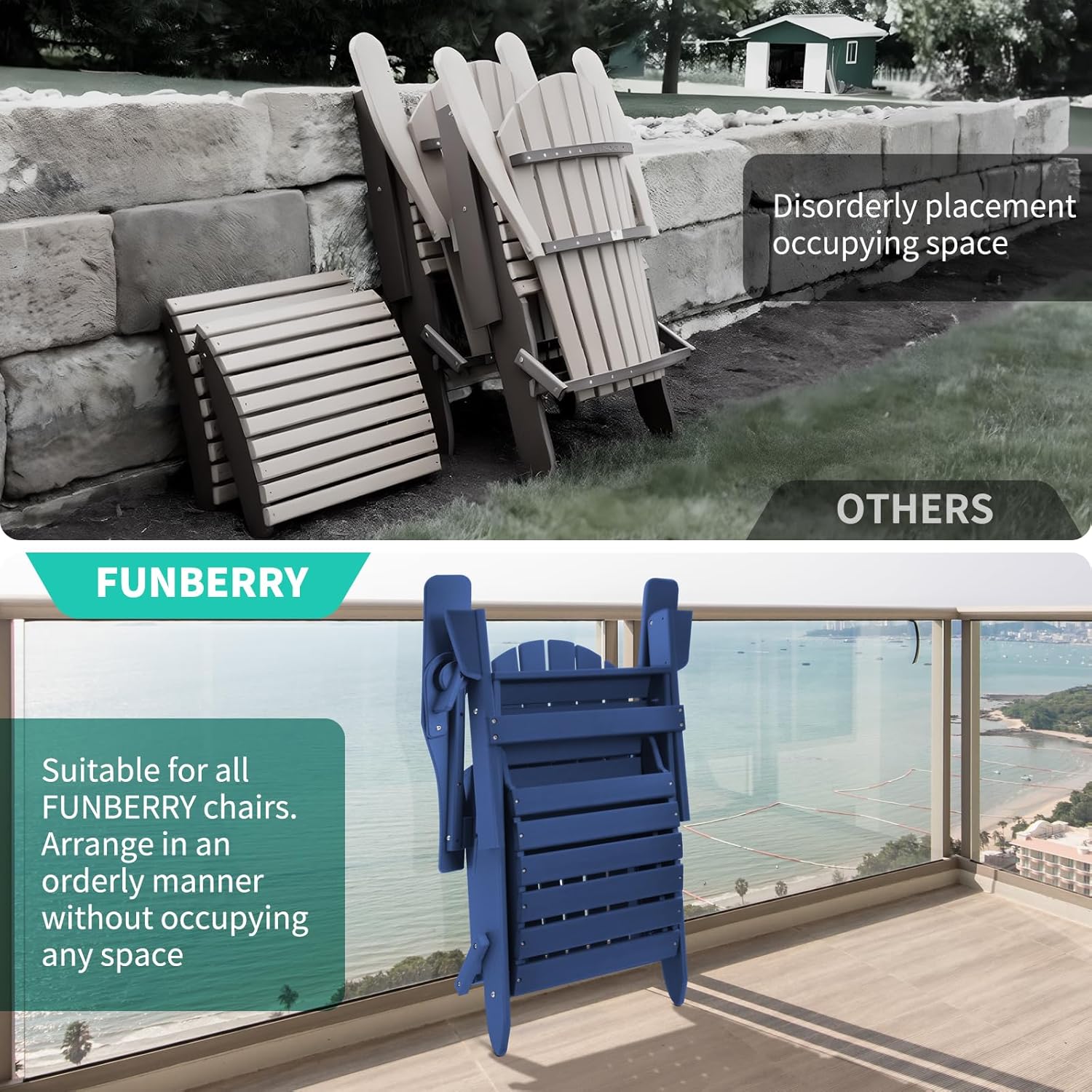 Detalle 2 de FUNBERRY Folding Adirondack Ottoman: HDPE All-Weather Outdoor Foot Rest
