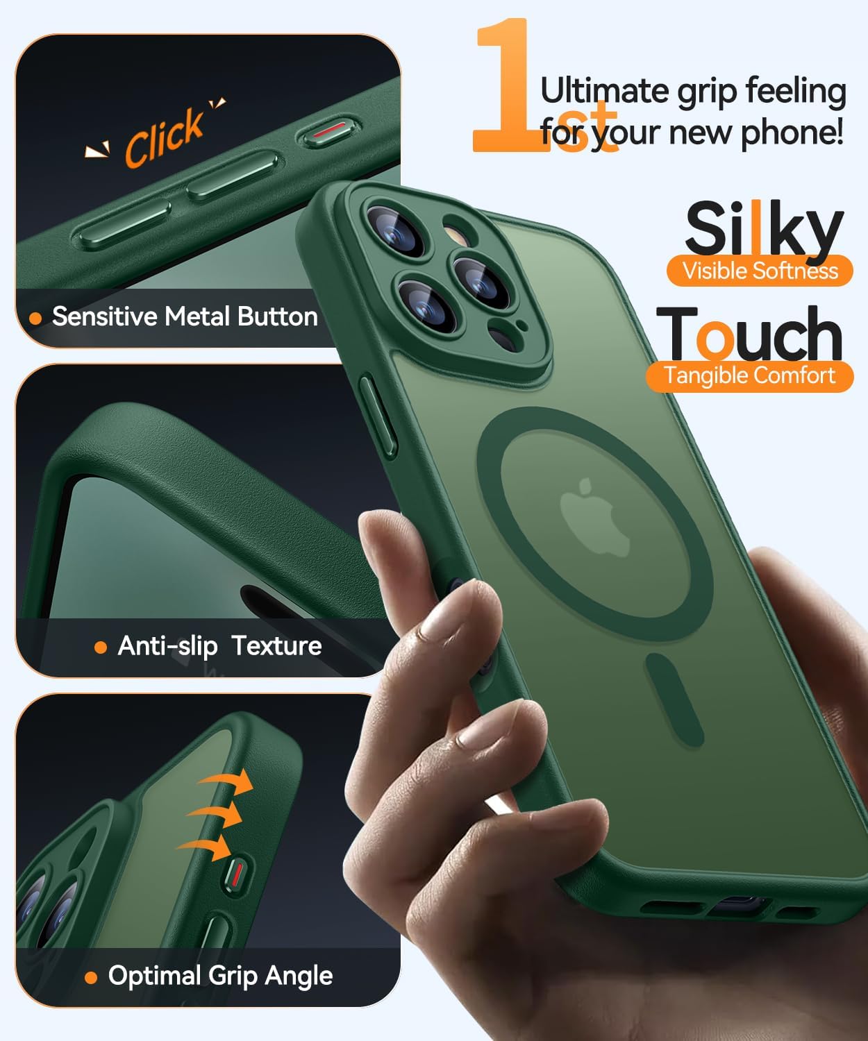 Thumbnail 4 de Coque magnétique CANSHN pour iPhone 16 Pro (6,3 pouces) compatible MagSafe – protection photo et fini translucide mat, vert foncé