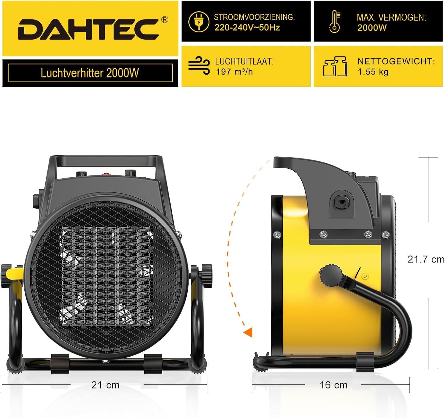 Thumbnail 6 de DAHTEC BGP1506-02 keramische ventilatorkachel 2000 W, 3 standen