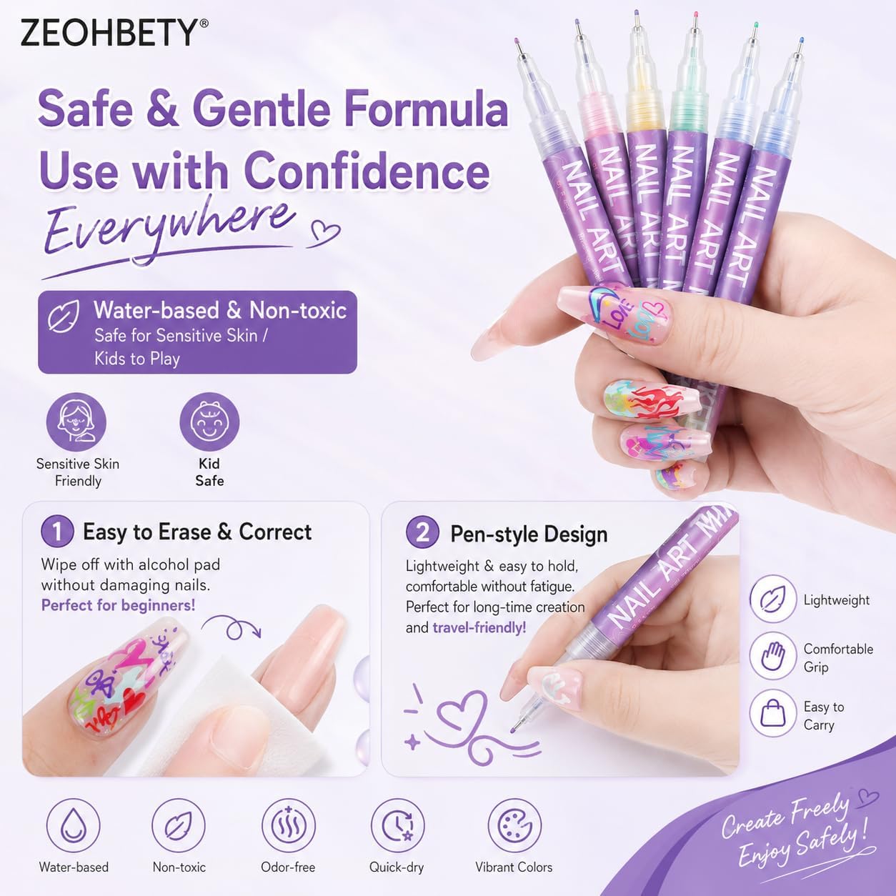 Thumbnail 1 de ZEOHBETY nailartpennen, 12 kleuren, punt van 0,7 mm