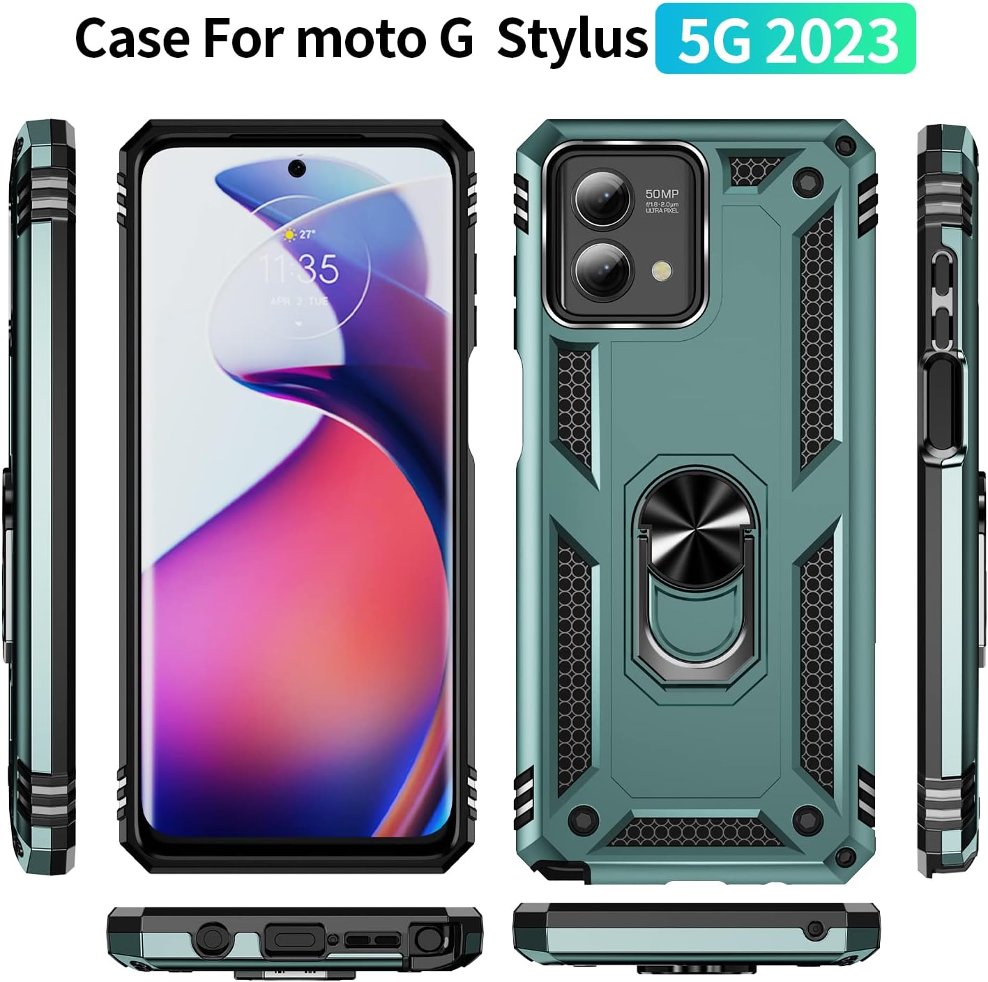 Detalle 2 de WVOZWWO Moto G Stylus 5G 2023 Case with Screen Protector and Ring Kickstand